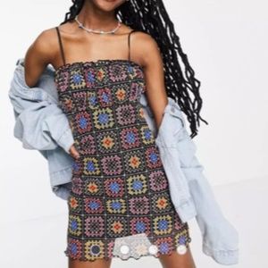 MINI CAMI DRESS IN RETRO PATCHWORK MESH